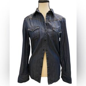 Diesel Dark Blue Wash Denim Button-Down Shirt size M lyocell cotton - denim look